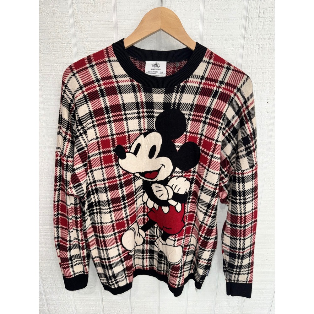 Disney Spirit Jersey Sweater Unisex Red Plaid Mickey Mouse WDW Size S